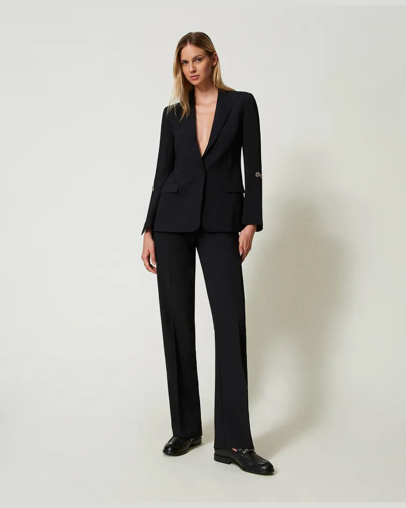 Twin-Set Hosen - Straight-Leg-Hose aus Crêpe-Cady, Schwarz, Größe Schwarz