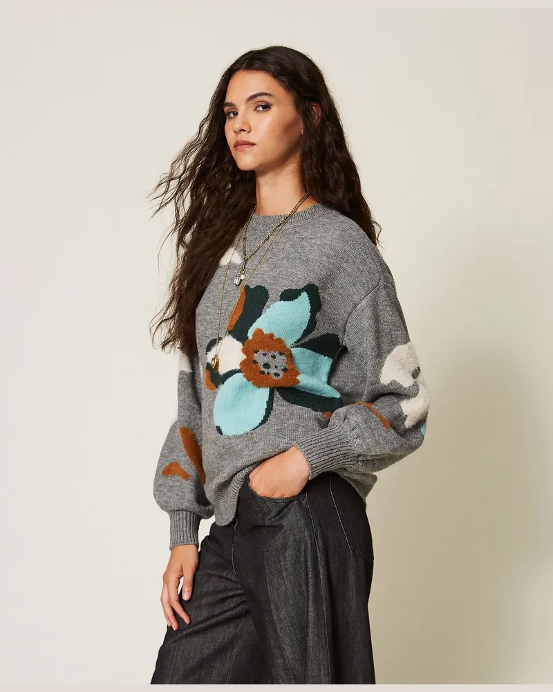 Actitude by Twinset Pullover mit Blumenintarsie Einlegearbeit
