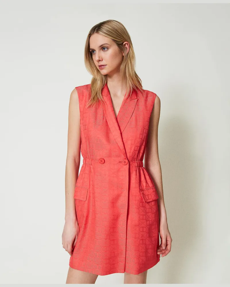 Twin-Set Kleider - Kurzes, zweireihiges Jacquardkleid, Lipglossrosa, Größe Lipglossrosa