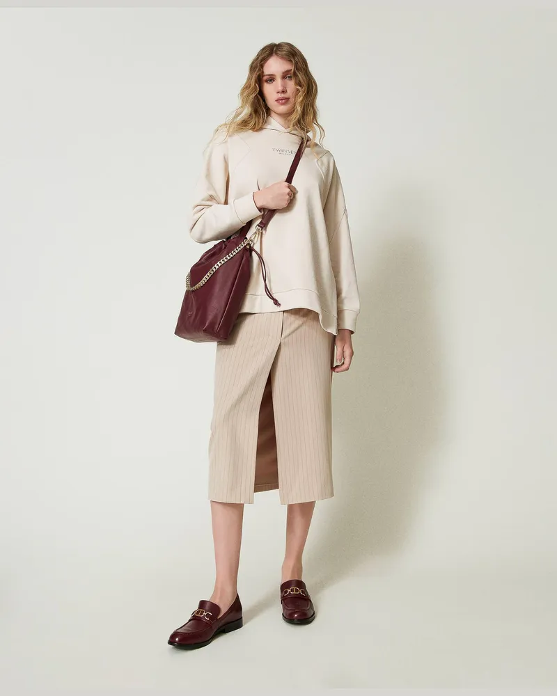 Twin-Set Röcke - Midirock mit Lurex-Nadelstreifen, Beige Lurexnadelstreifen, Gestreift, Größe: 50 