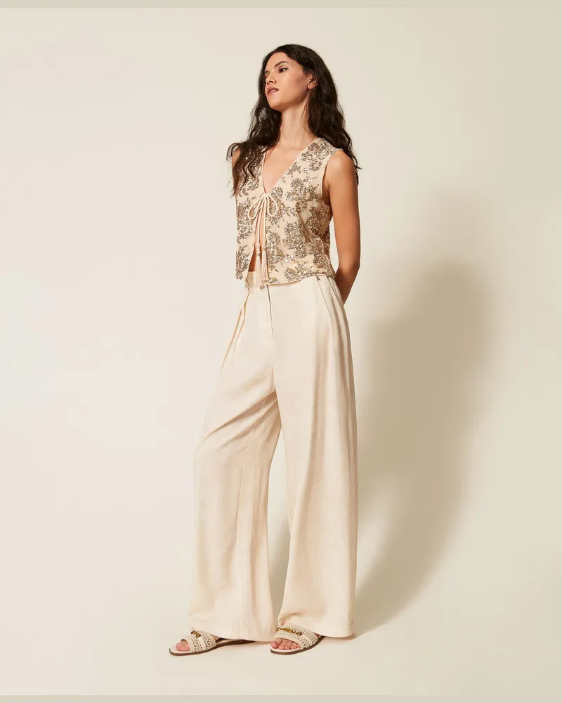 Actitude by Twinset Hosen - Palazzo-Hose mit Printmotiv, Burn Wash Printed Beige „Safari", Größe Burn