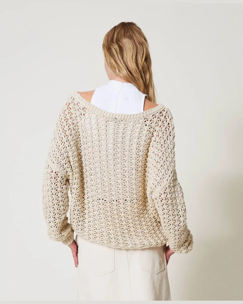 Actitude by Twinset Maxipullover mit Lochmuster, Multicolor Angora, Größe Multicolor