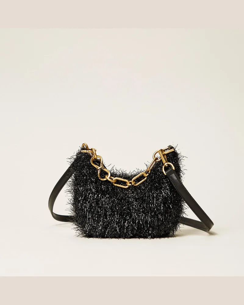 Twin-Set Mini Croissant Tasche mit Lurex und Kette Schwarz