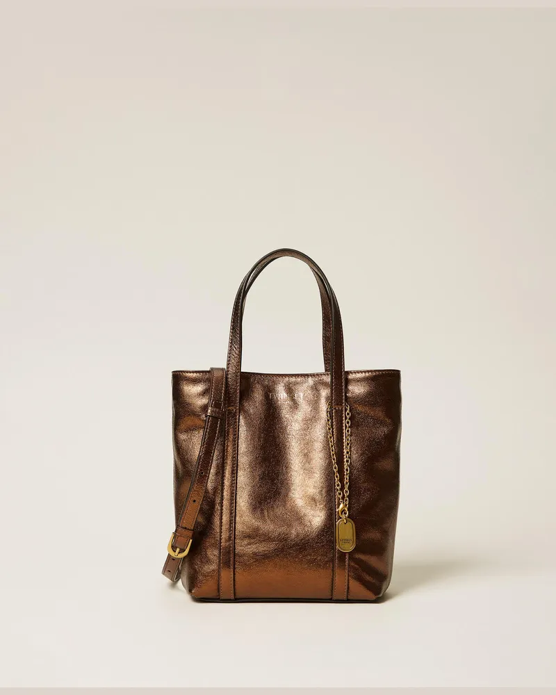 Twin-Set Taschen - Shopper aus Leder mit Charm, Bronze, Einheitsgröße Bronze