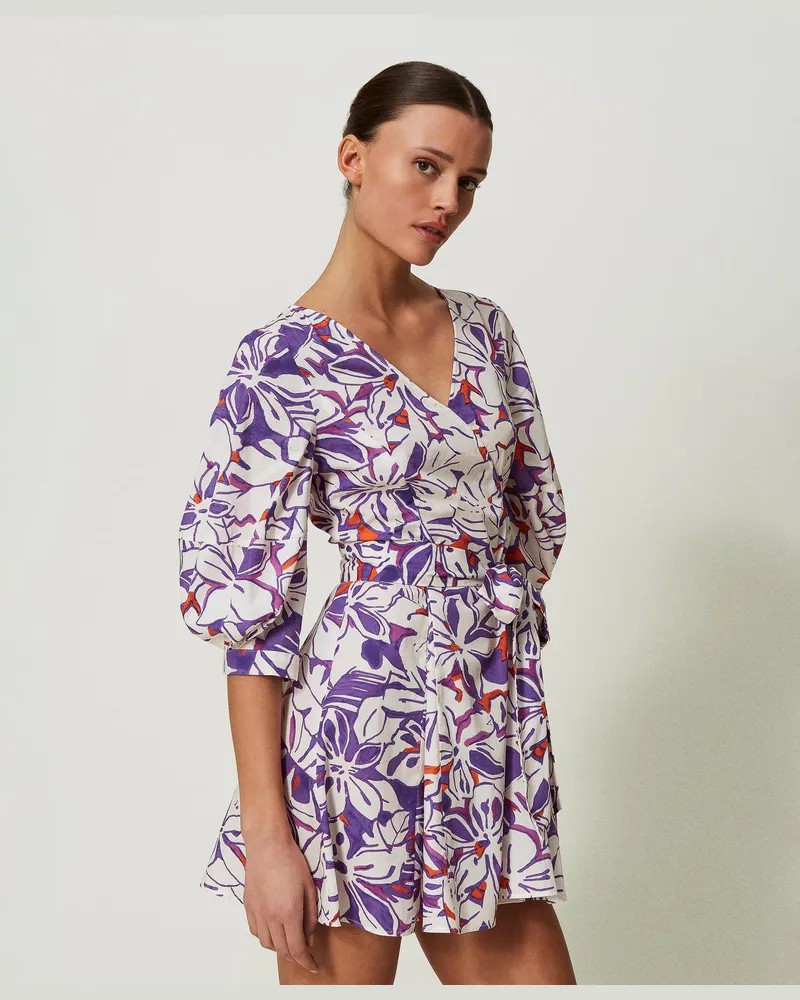 Actitude by Twinset Kleider - Kurzes Kleid aus bedrucktem Popeline, Print Hawaiian Flowers, Mit Blumen, Größe Print