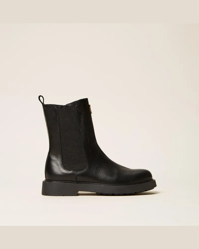Twin-Set Chelsea-Boot aus Leder Schwarz