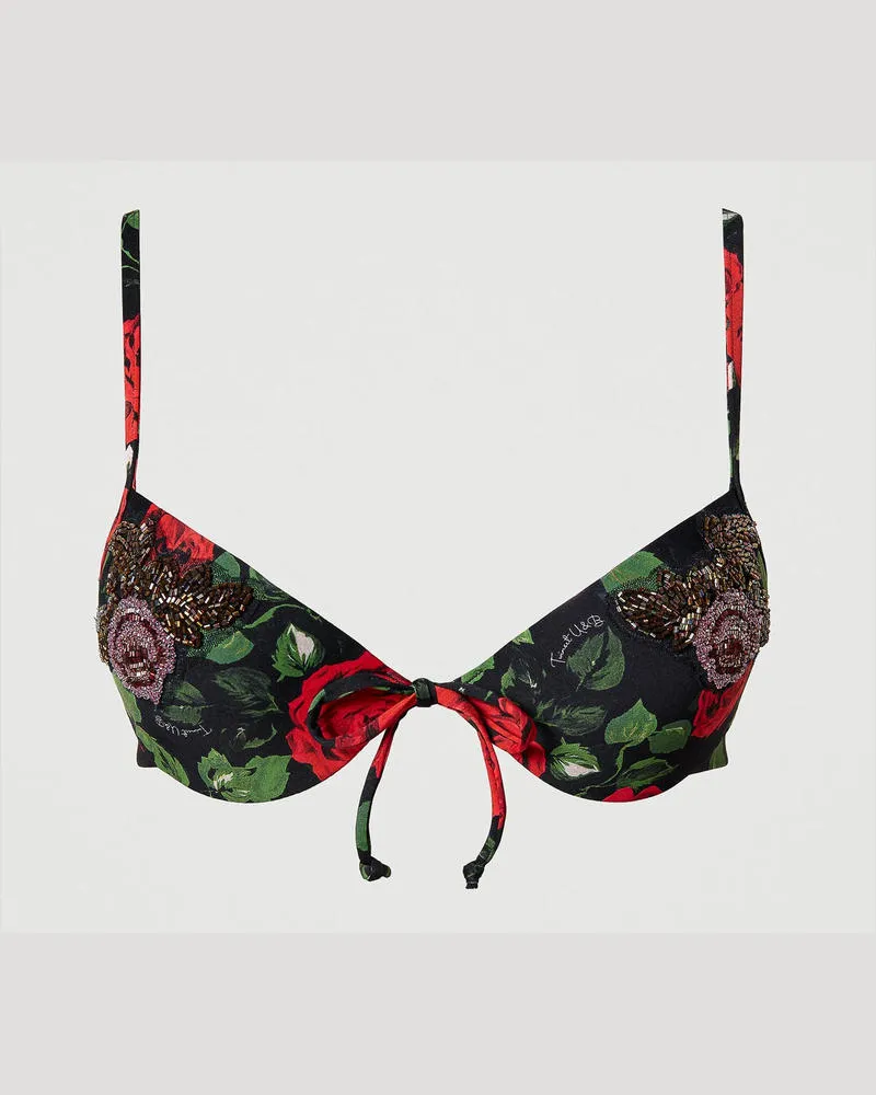 Twin-Set Bademode - Push-up-Bikinitop mit Print und Stickerei, Print Kleine Rosen, Mit Blumen, Größe: 2-B 