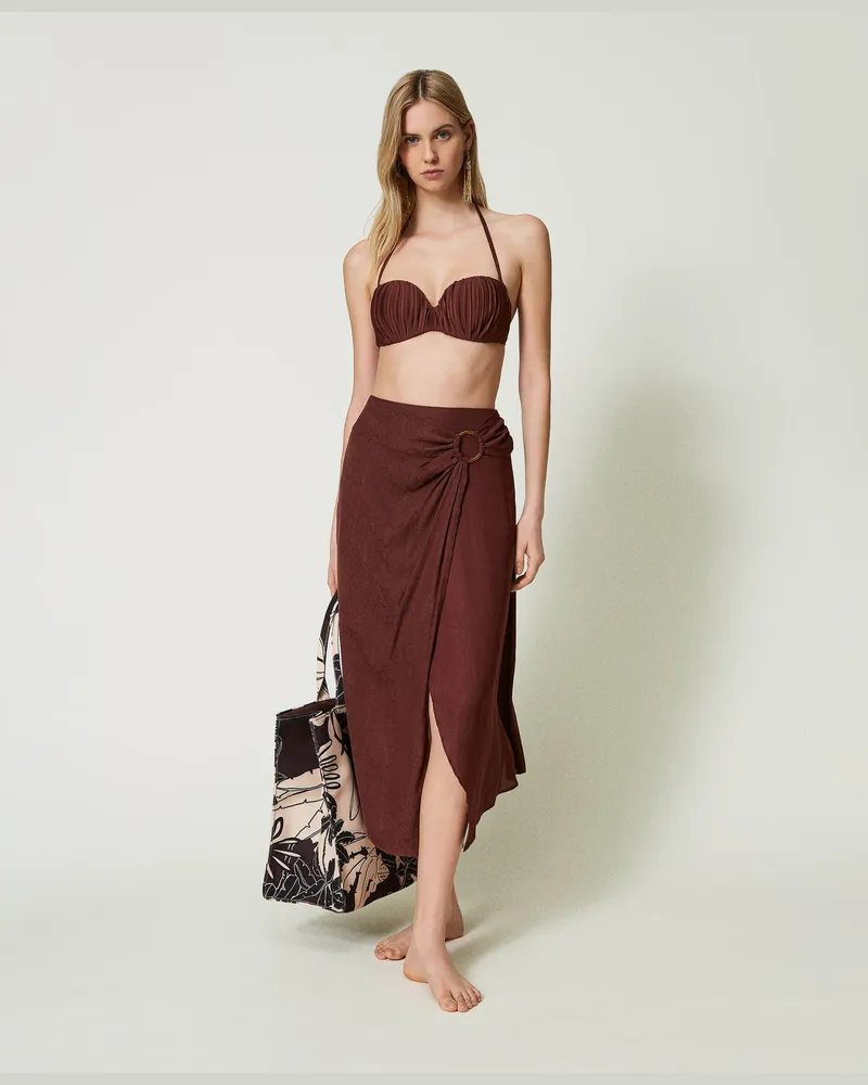 Twin-Set Bademode - Midirock aus Jacquard-Satin, „Bitter Chocolate"-Braun, Größe: S 