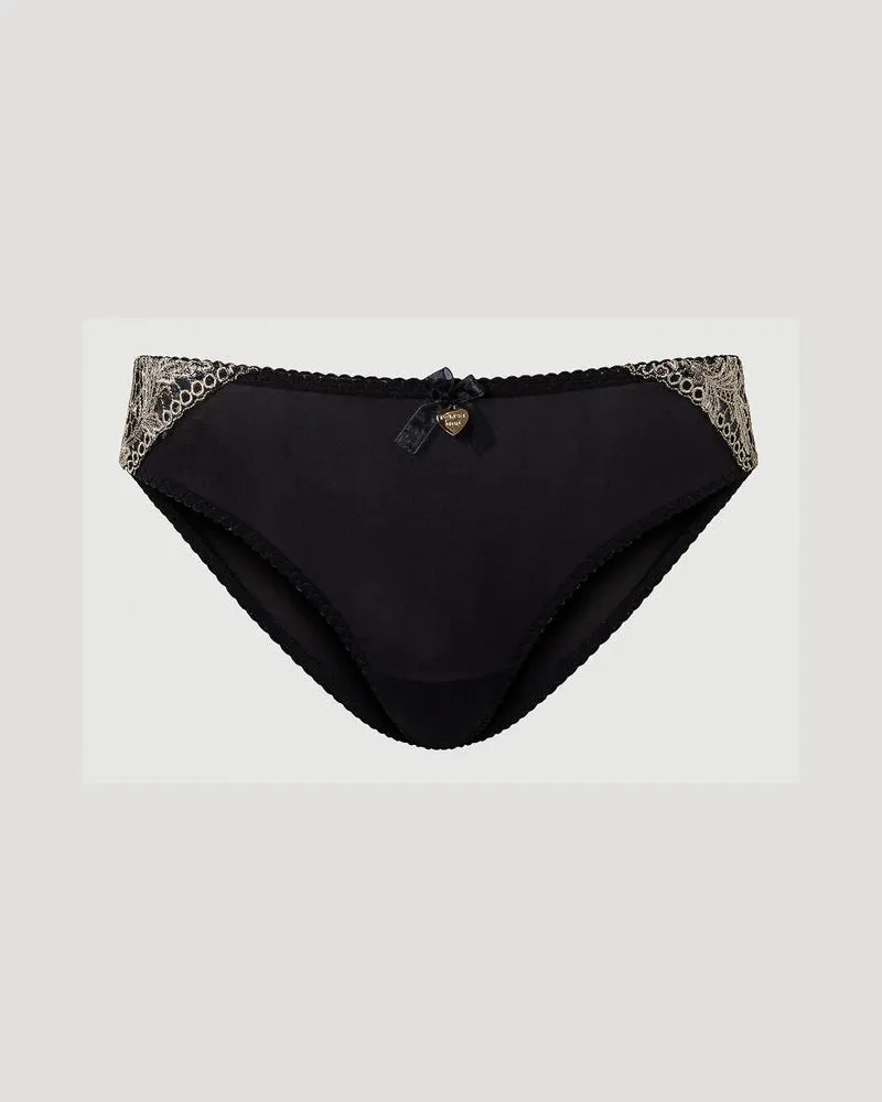 Twin-Set Unterwäsche - Slip mit Einsätzen aus besticktem Tüll, Zweifarbig Schwarz / „Champagne"-Beige, Größe: II 