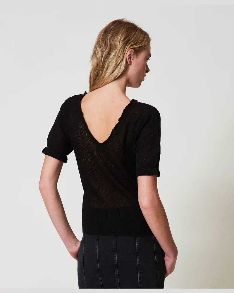 Actitude by Twinset 2-in-1-Pullover aus floralem Jacquard, Schwarz, Größe Schwarz