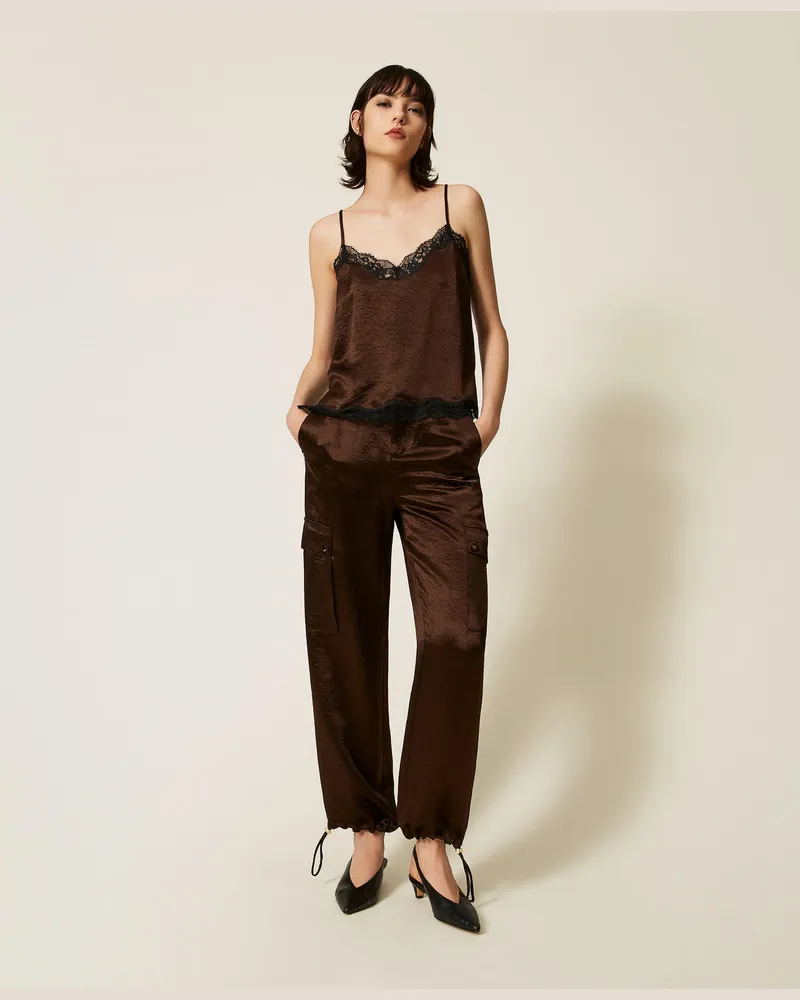 Twin-Set Cargohose aus Froissé-Satin Darkness