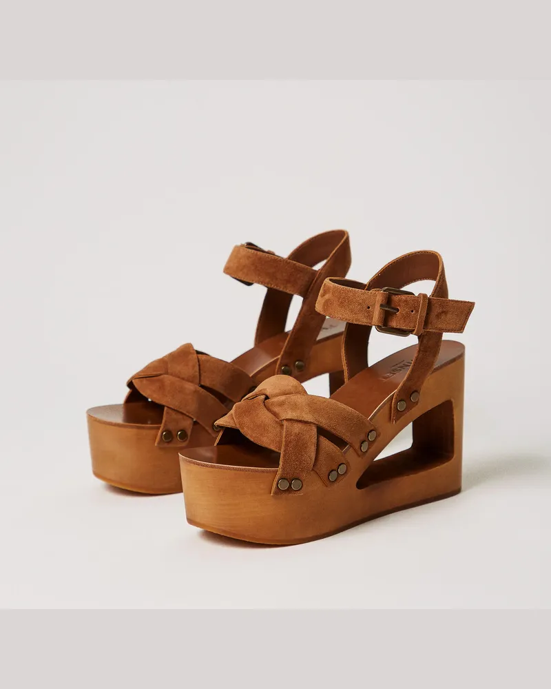 Twin-Set Schuhe - Clog-Sandalette aus Rauleder, Nerz, Größe Nerz