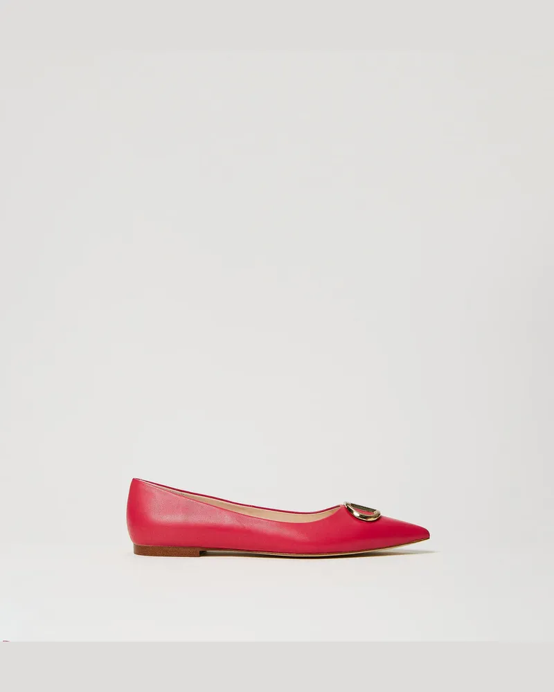 Twin-Set Schuhe - Lederballerina mit Oval T, „Bright Rose"-Rosa, Größe „bright