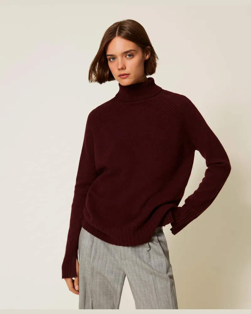 Twin-Set Stehkragenpullover aus Kaschmirmischung, "Winetasting"-Violett, Größe: XXL 