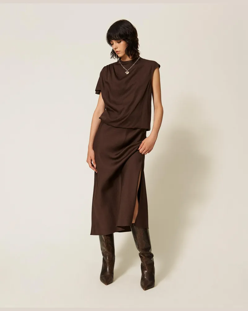Twin-Set Midikleid aus Satin Mocha