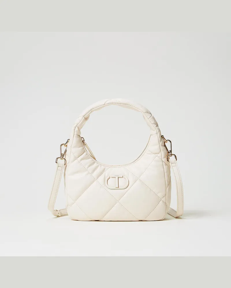 Twin-Set Taschen - Kleine Hobo-Stepptasche mit Wattierung, „Old White", Einheitsgröße 