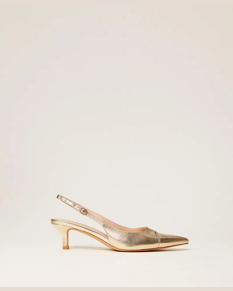 Twin-Set Slingback-Pumps aus Leder, Damen, Platin Platin