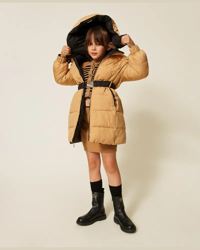 Twin-Set Wendbare Daunenjacke mit Gürtel Zweifarbig
