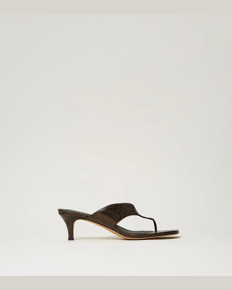 Twin-Set Schuhe - Sandalette aus Leder mit Zehentrenner, Pitone Chocolate, Animal, Größe Pitone