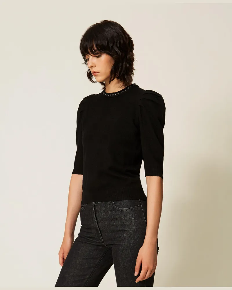 Actitude by Twinset Pullover aus recyceltem Garn mit Strasssteinen Schwarz