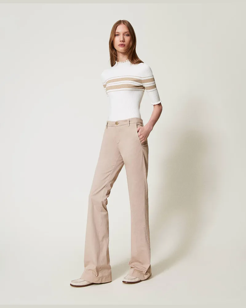 Twin-Set Hosen - Flare-Hose aus Twill, "Rope"-Beige, Baumwolle, Größe Rope-beige