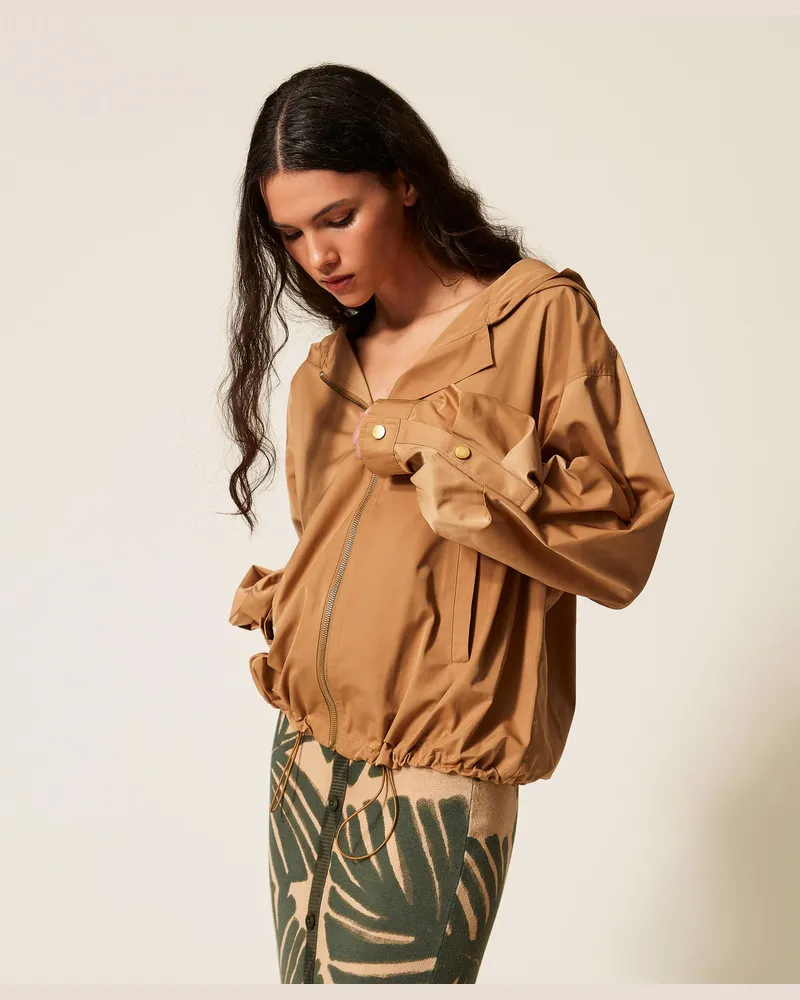 Twin-Set Jacken und Outerwear - Jacke aus Taft mit Falten, „Walnut"-Beige, Größe „walnut“-beige