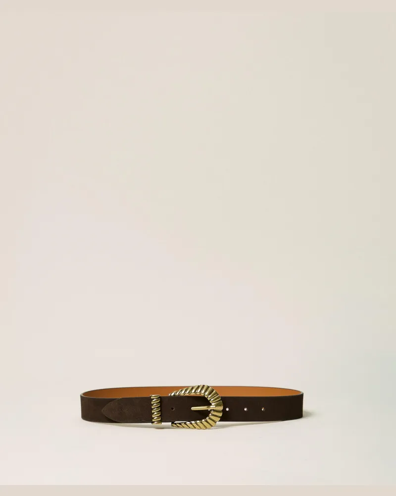 Twin-Set Gürtel aus Veloursleder, Damen, Darkness Brown Darkness