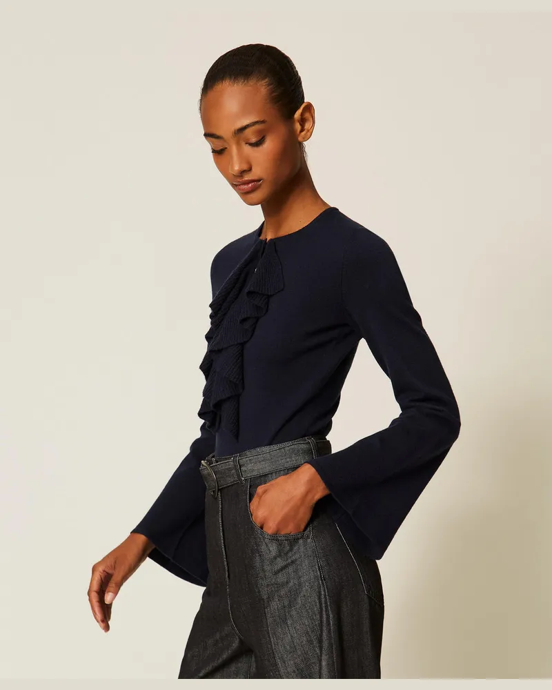 Actitude by Twinset Figurbetonter Pullover mit Volant Blue
