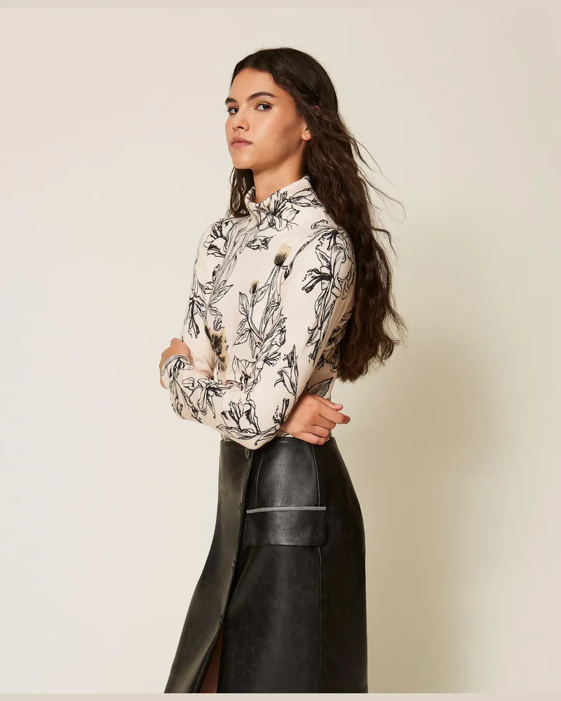 Twin-Set Rollkragenpullover mit Blumendruck Lilienprint