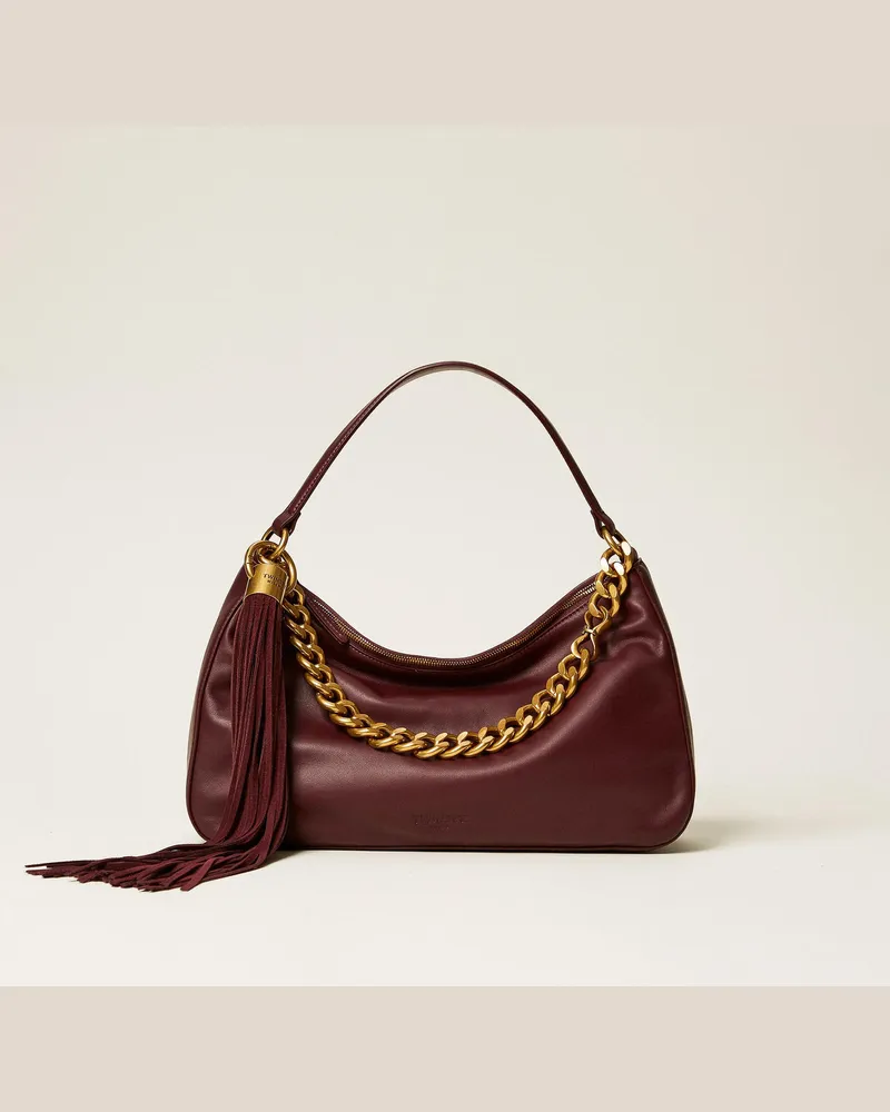 Twin-Set Große Liliane Tasche aus Leder mit Charm Trauben