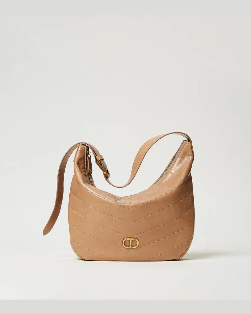 Twin-Set Taschen - Hobo-Bag „Madison" aus Leder, "Rope"-Beige, Einheitsgröße 