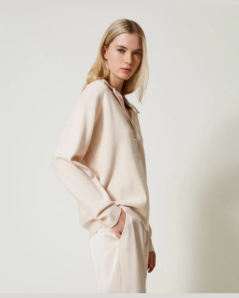 Actitude by Twinset Pullover mit Satinkragen, Rosa Cloud Pink, Größe: L 