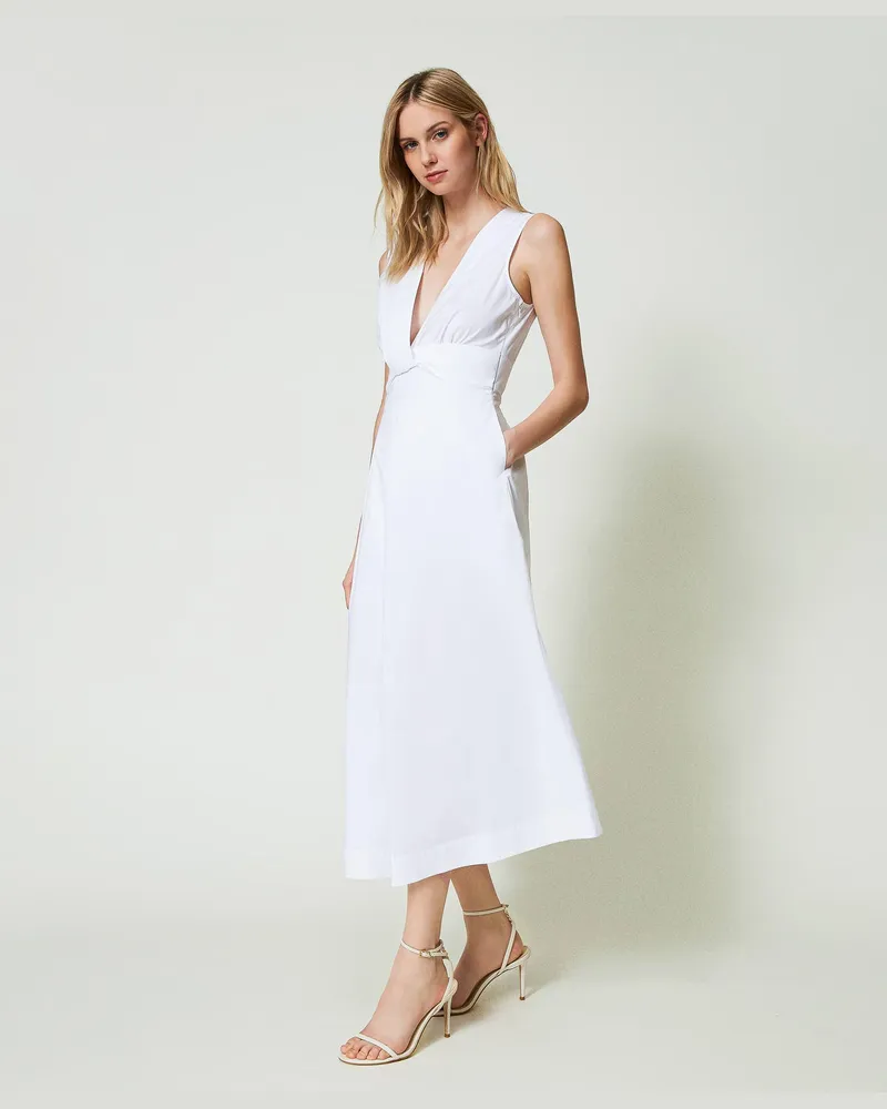 Actitude by Twinset Kleider - Maxikleid aus Popeline mit Knoten, "Papers"-Weiß, Baumwolle, Größe Papers-weiß