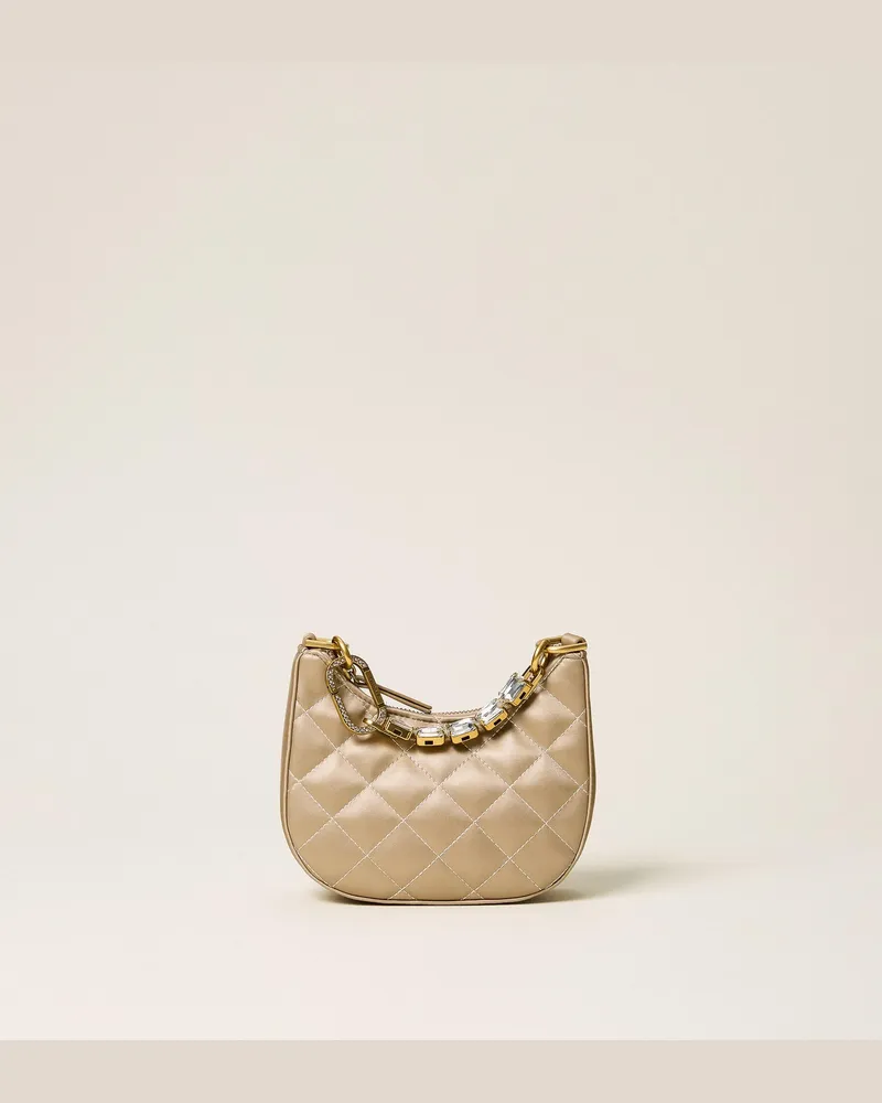 Twin-Set Mini-Umhängetasche aus gestepptem Satin, Damen, Delicate Beige Delicate