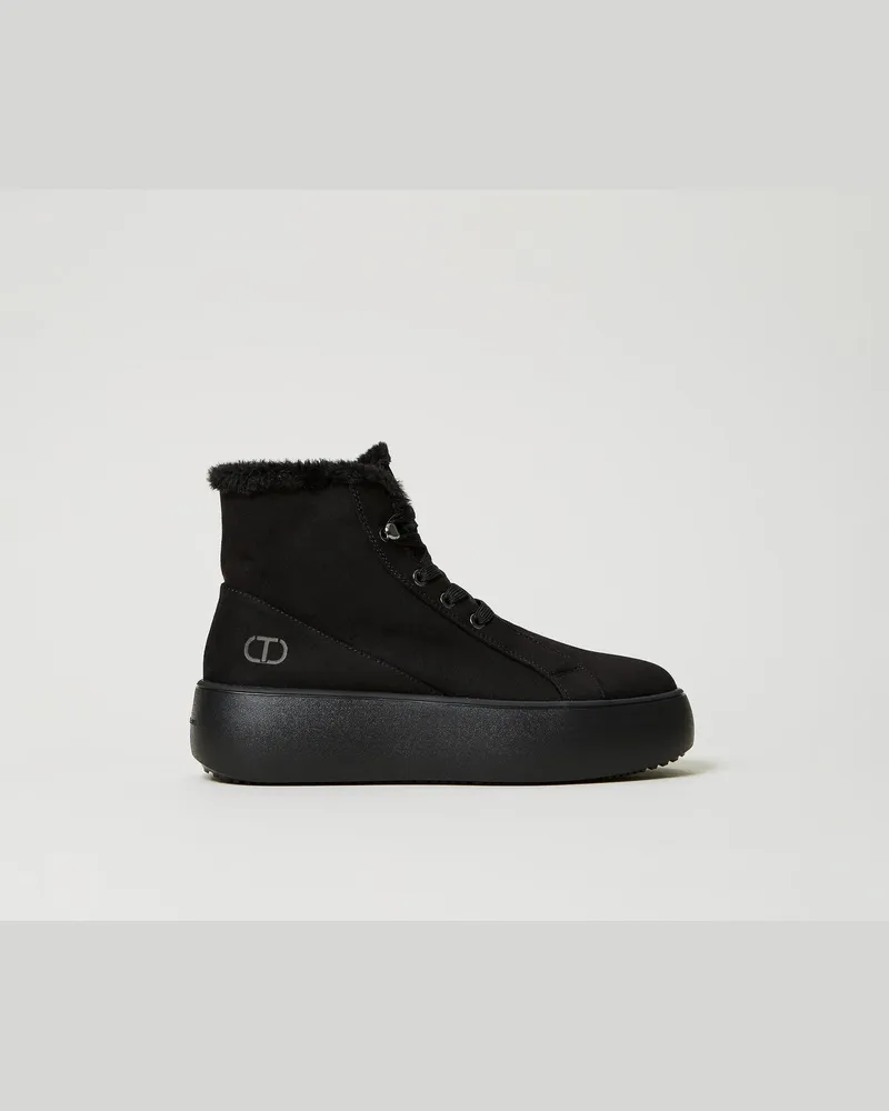 Twin-Set Schuhe - Hightop-Sneaker mit Pelzimitat, Schwarz, Größe Schwarz