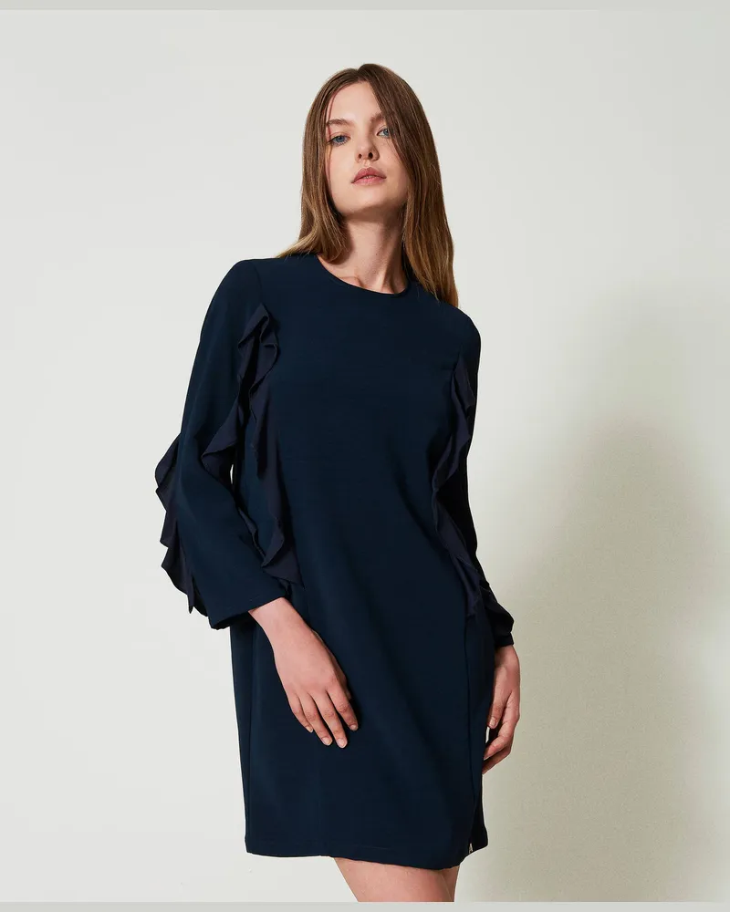 Actitude by Twinset Kleider - Kurzes Kleid aus Cady mit Volant, Marineblau, Größe Marineblau