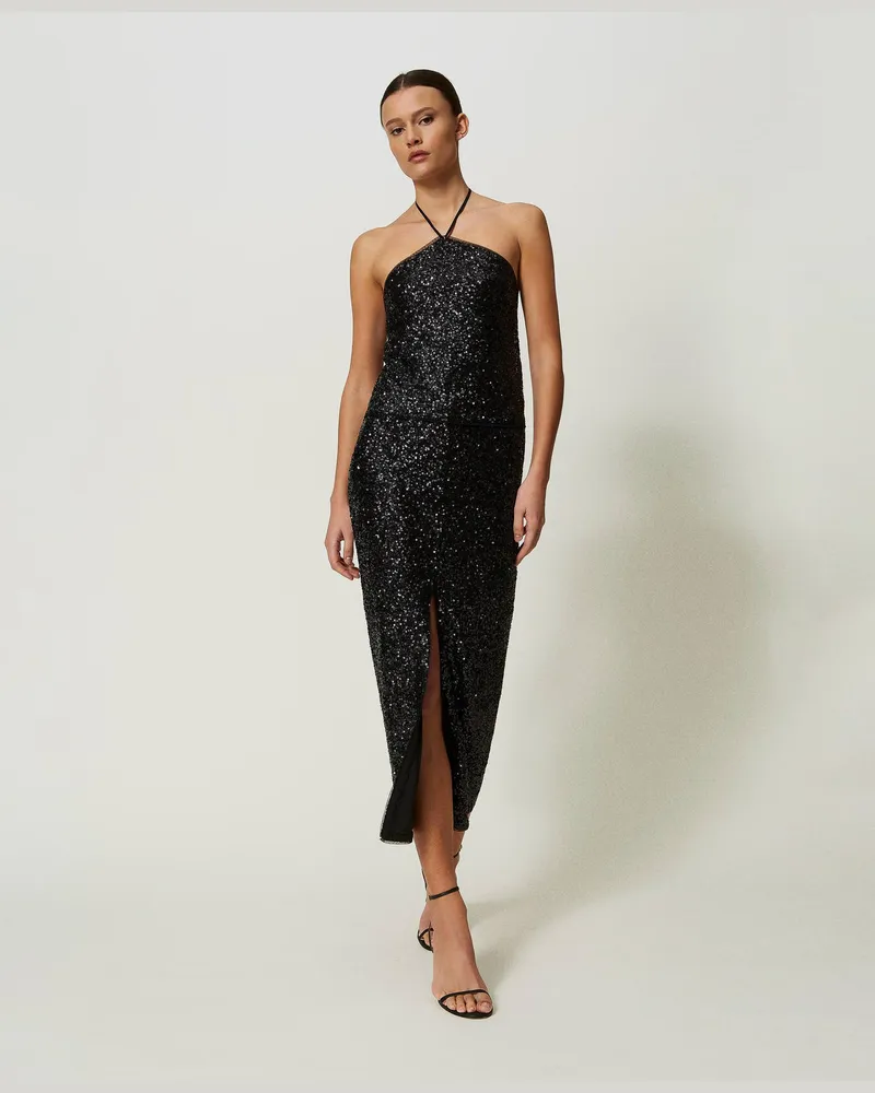 Twin-Set Bademode - Maxi-Paillettenrock, Schwarz, Paillettes, Größe: XS 