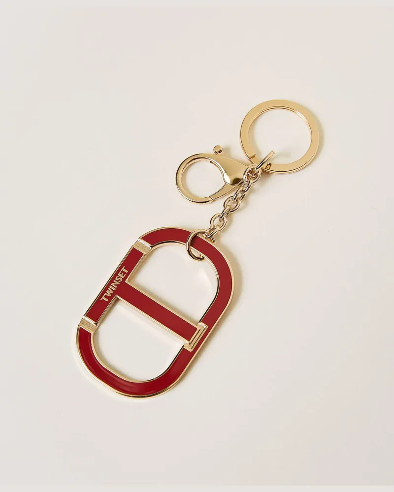 Twin-Set Accessoires - Schlüsselanhänger mit lackiertem Oval T-Logo, Rot Mohn, Einheitsgröße Rot