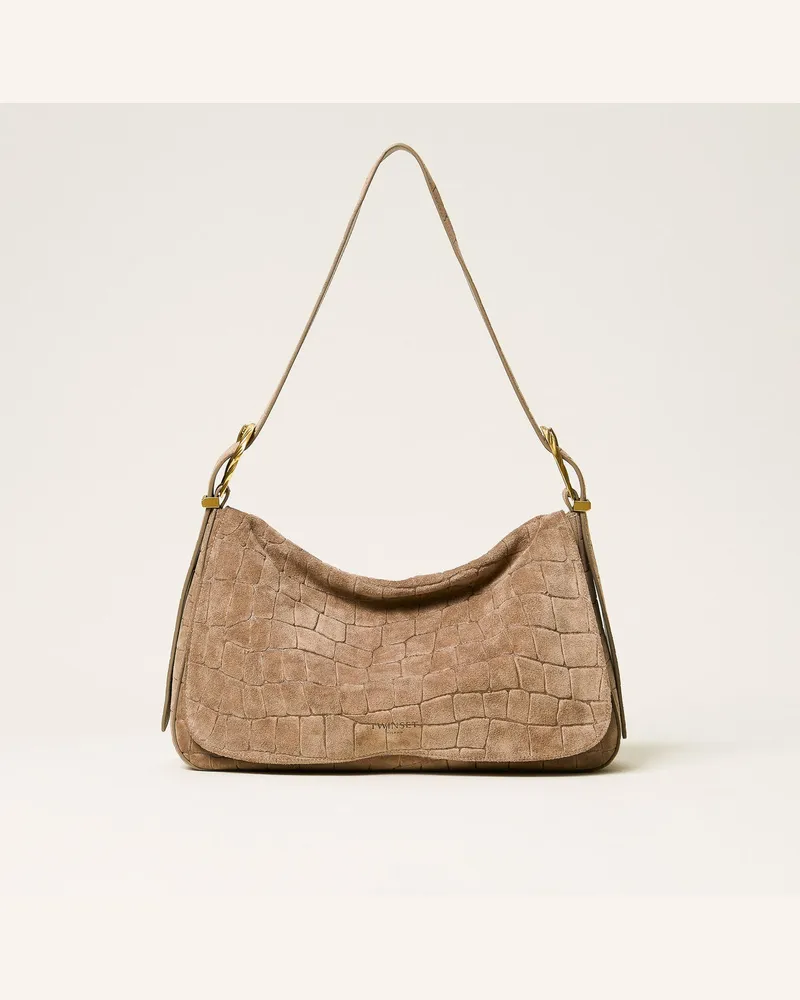 Twin-Set Liliane Tasche aus Veloursleder mit Krokoprägung Light