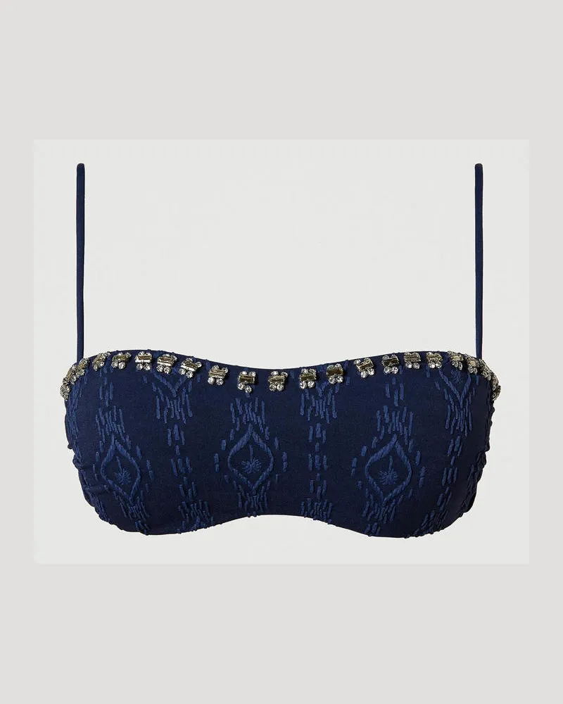 Twin-Set Bademode - Bandeau-Bikinitop mit eingeprägtem Dessin und Stickereien, Blackout Blau, Größe: 4-B 