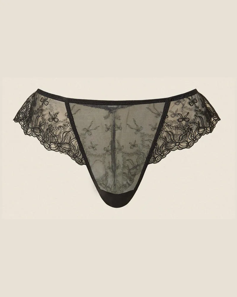 Twin-Set Brazilian-Slip aus Tüll mit aufgestickten Schleifen Schwarz