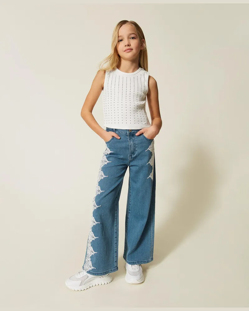Twin-Set Top mit Rippmuster und Nieten 
