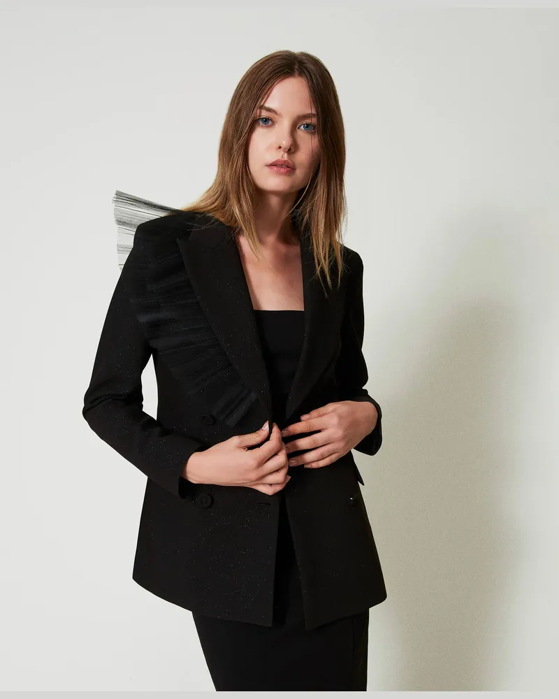 Actitude by Twinset Jacken und Outerwear - Blazer mit Tüllvolant, Schwarz, Größe Schwarz
