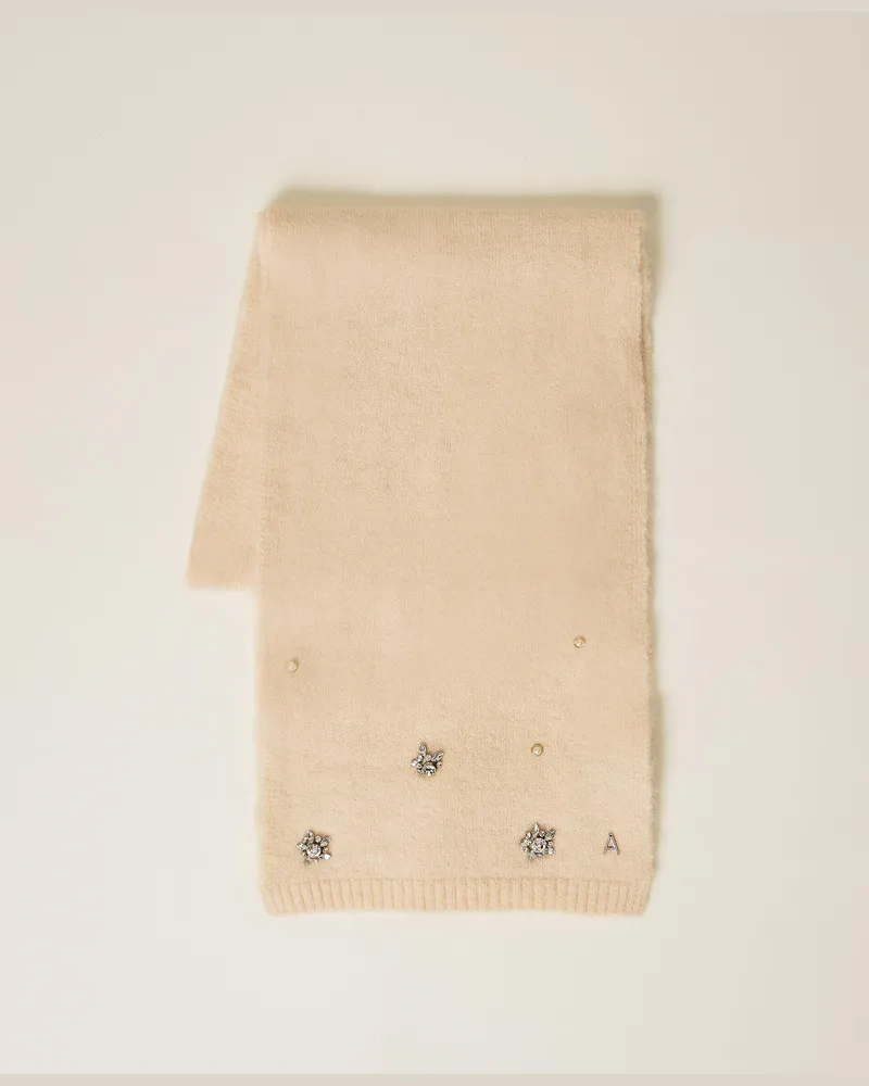 Actitude by Twinset Accessoires - Schal aus Alpakamischung mit Strass und Perlen, „Crystal Sand"-Beige, Einheitsgröße „crystal