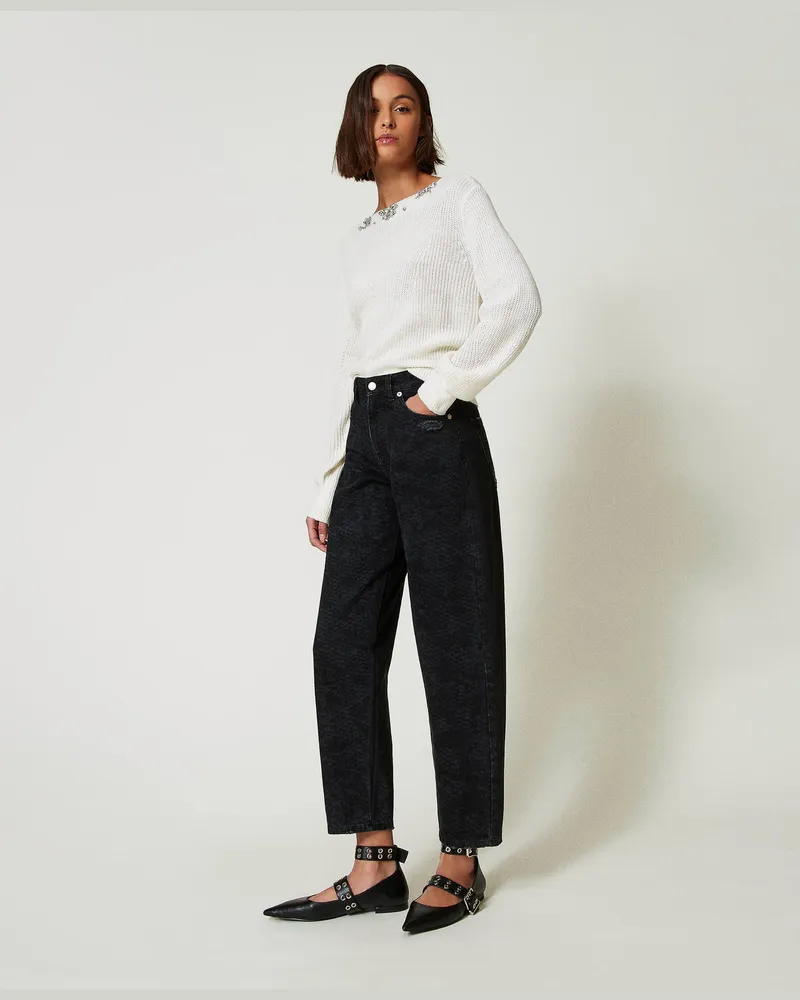 Actitude by Twinset Barrel-Fit-Jeans mit Schlangenprint, Soft Snake Schwarz, Animal, Größe: 29 