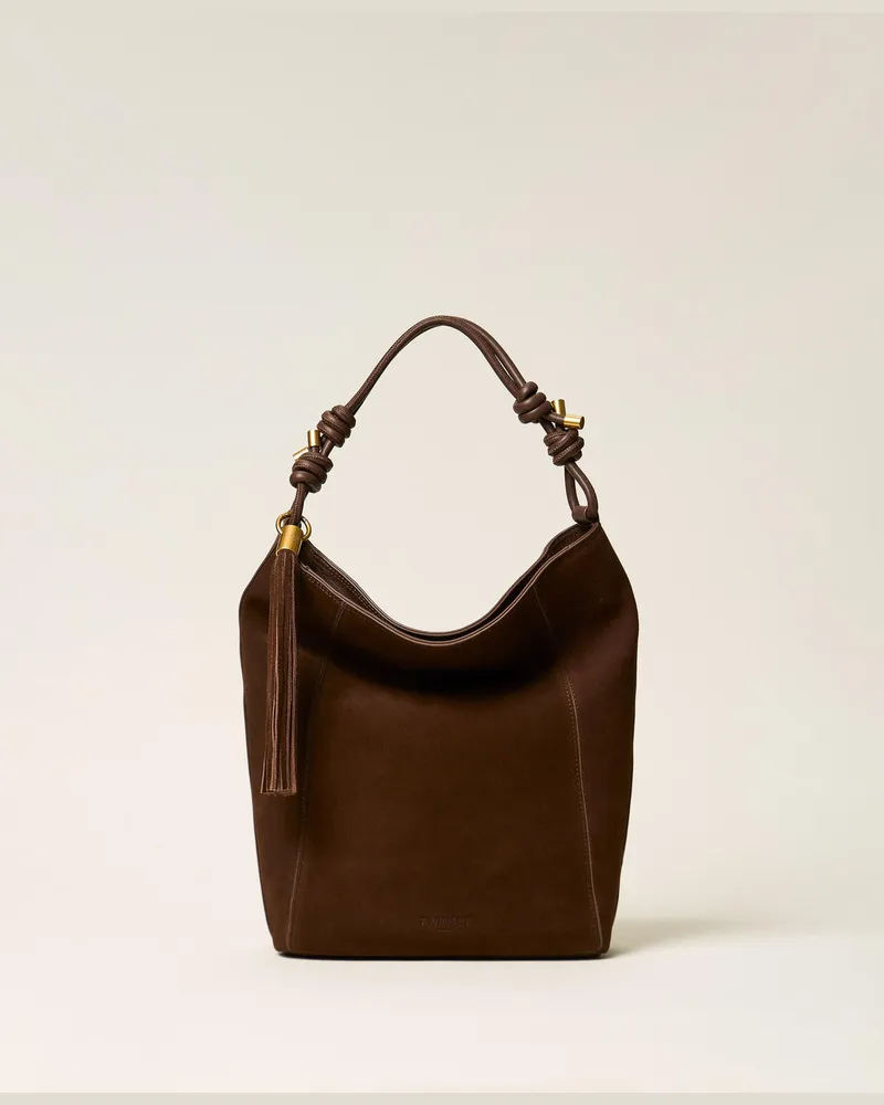 Twin-Set Beuteltasche aus Veloursleder Dark