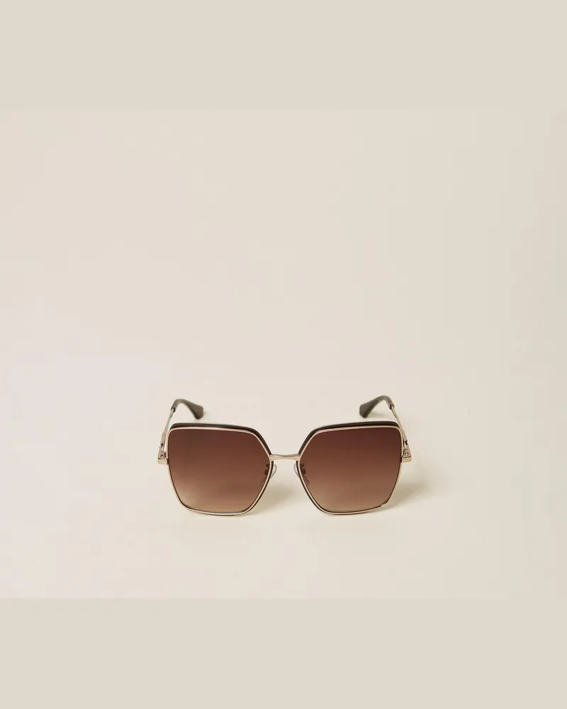 Twin-Set Karree-Sonnenbrille aus Metall, Damen, Shiny Pink Gold with Chocolate Rims Shiny