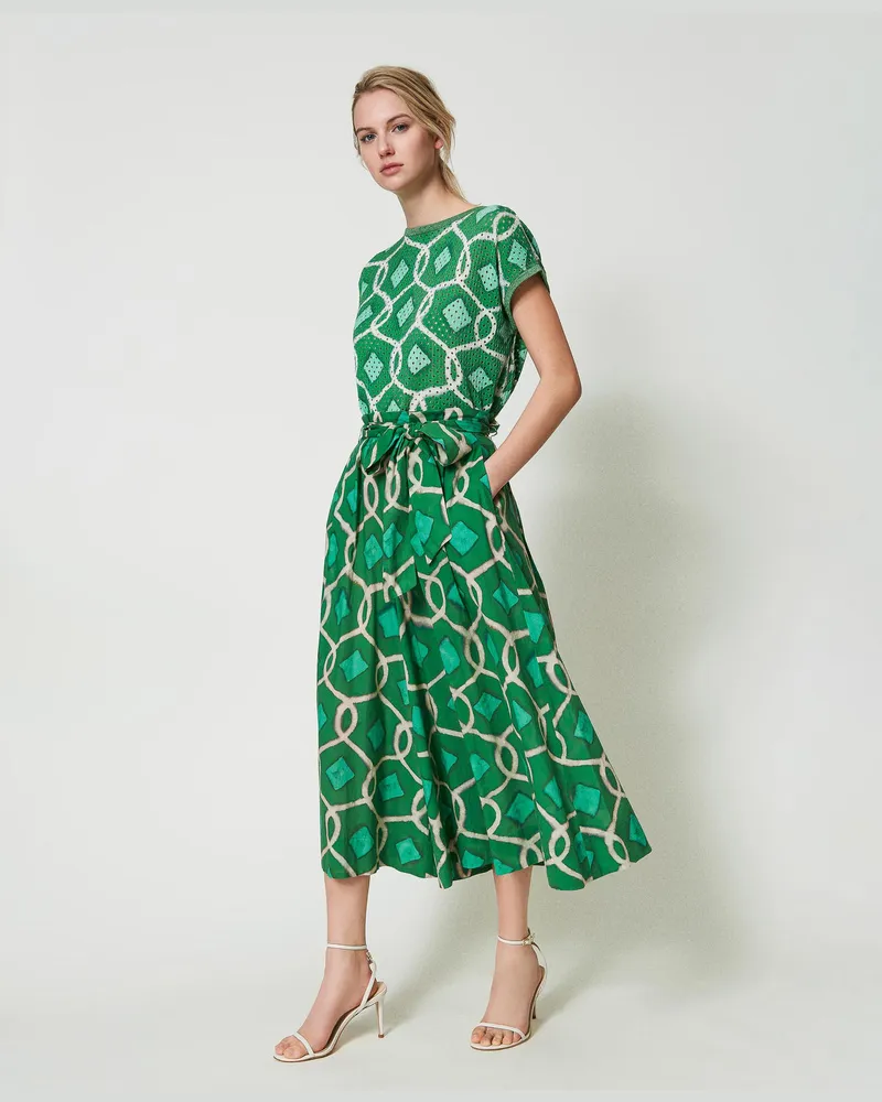Actitude by Twinset Hosenrock aus bedrucktem Musselin, Print Fern Green Tile, Baumwolle, Größe Print