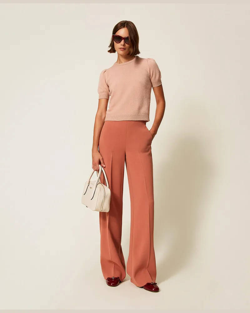 Twin-Set Pullover aus Kaschmirmischung mit Lurex, Helles Dusty Pink / Pink Gold Lurex, Größe Helles