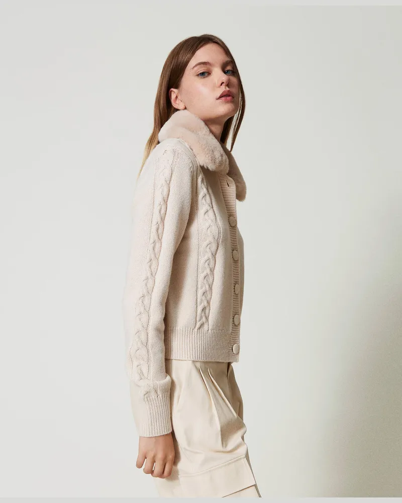 Actitude by Twinset Cardigans - Kurzer Cardigan mit Kragen aus Pelzimitat, Rosa Cloud Pink, Größe: XL 